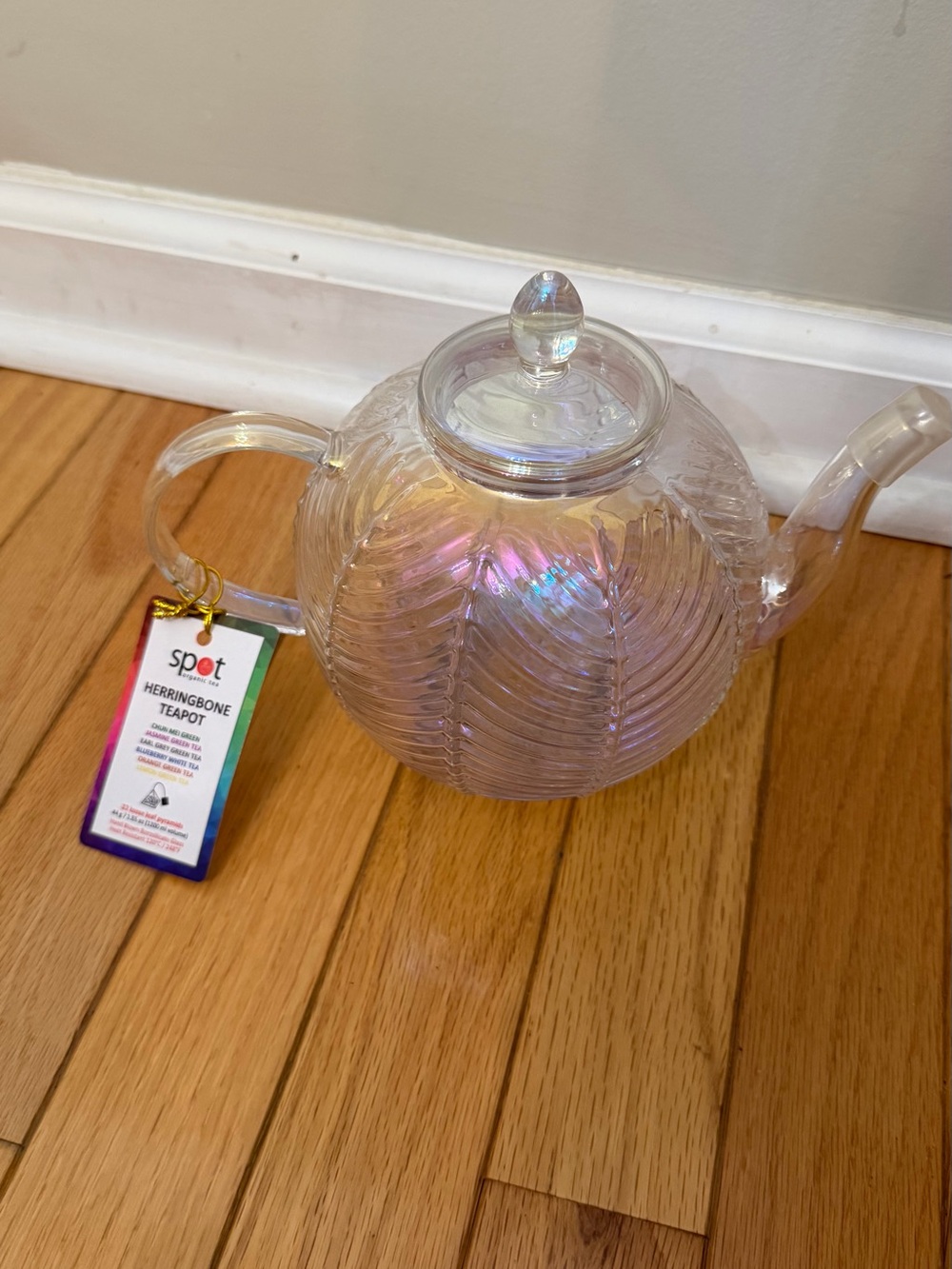Herringbone Iridescent Glass Teapot - Clear